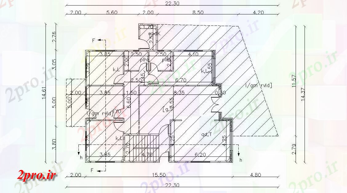 دانلود نقشه خانه های کوچک ، نگهبانی ، سازمانی - X 1461 متر ویلایی 14 در 22 متر (کد157484)