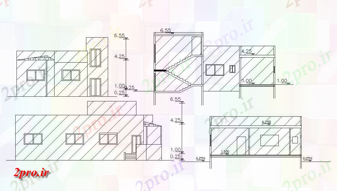 دانلود نقشه خانه های کوچک ، نگهبانی ، سازمانی - خانه مسکونی بخش و نما  (کد157496)