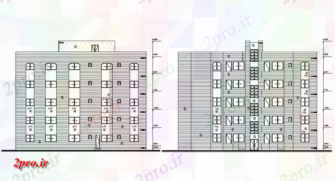 دانلود نقشه خانه های کوچک ، نگهبانی ، سازمانی - پنج سطحی آپارتمان   نمای نشیمن   (کد157510)