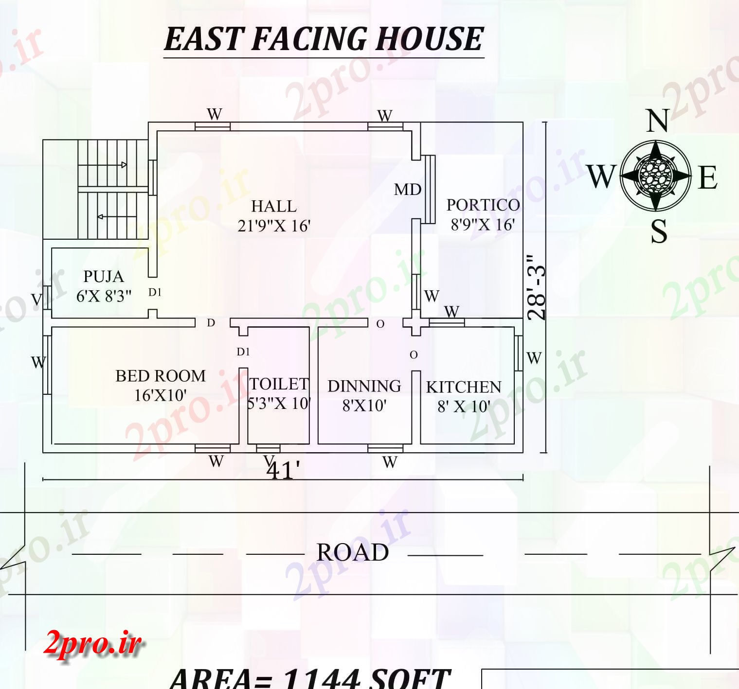 دانلود نقشه مسکونی ، ویلایی ، آپارتمان x28'3 تنها BHK شرق مواجه خانه طرحی به عنوان در هر Vastu Shastra هستند اتوکد و جزئیات پی دی اف 8 در 12 متر (کد157518)