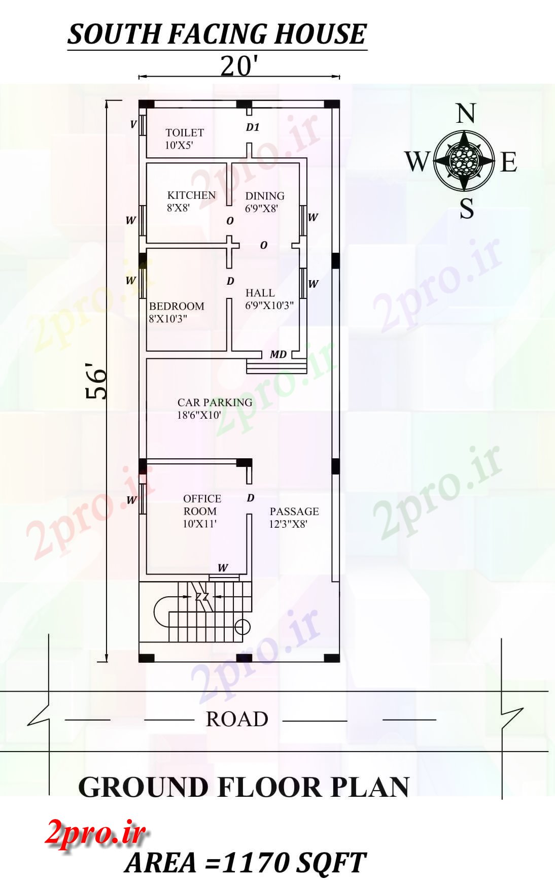 دانلود نقشه مسکونی ، ویلایی ، آپارتمان x56 تک BHK رو به جنوب طبقه همکف خانه طرحی به عنوان در هر Vastu را Shastra و جزئیات پی دی اف 5 در 14 متر (کد157527)