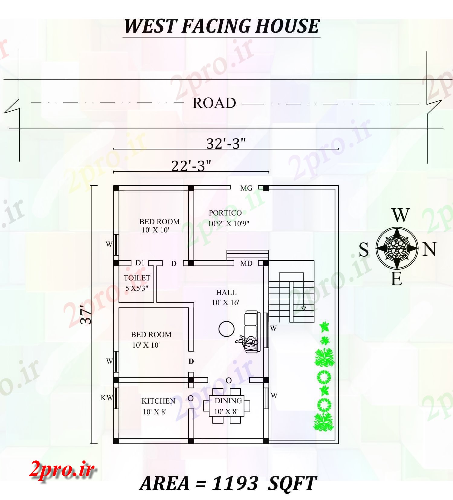 دانلود نقشه مسکونی ، ویلایی ، آپارتمان 3 X37 '' شگفت انگیز 2bhk غرب مواجه خانه طرحی به عنوان در هر Vastu Shastra هستند، اتوکد و جزئیات پی دی اف 9 در 10 متر (کد157549)