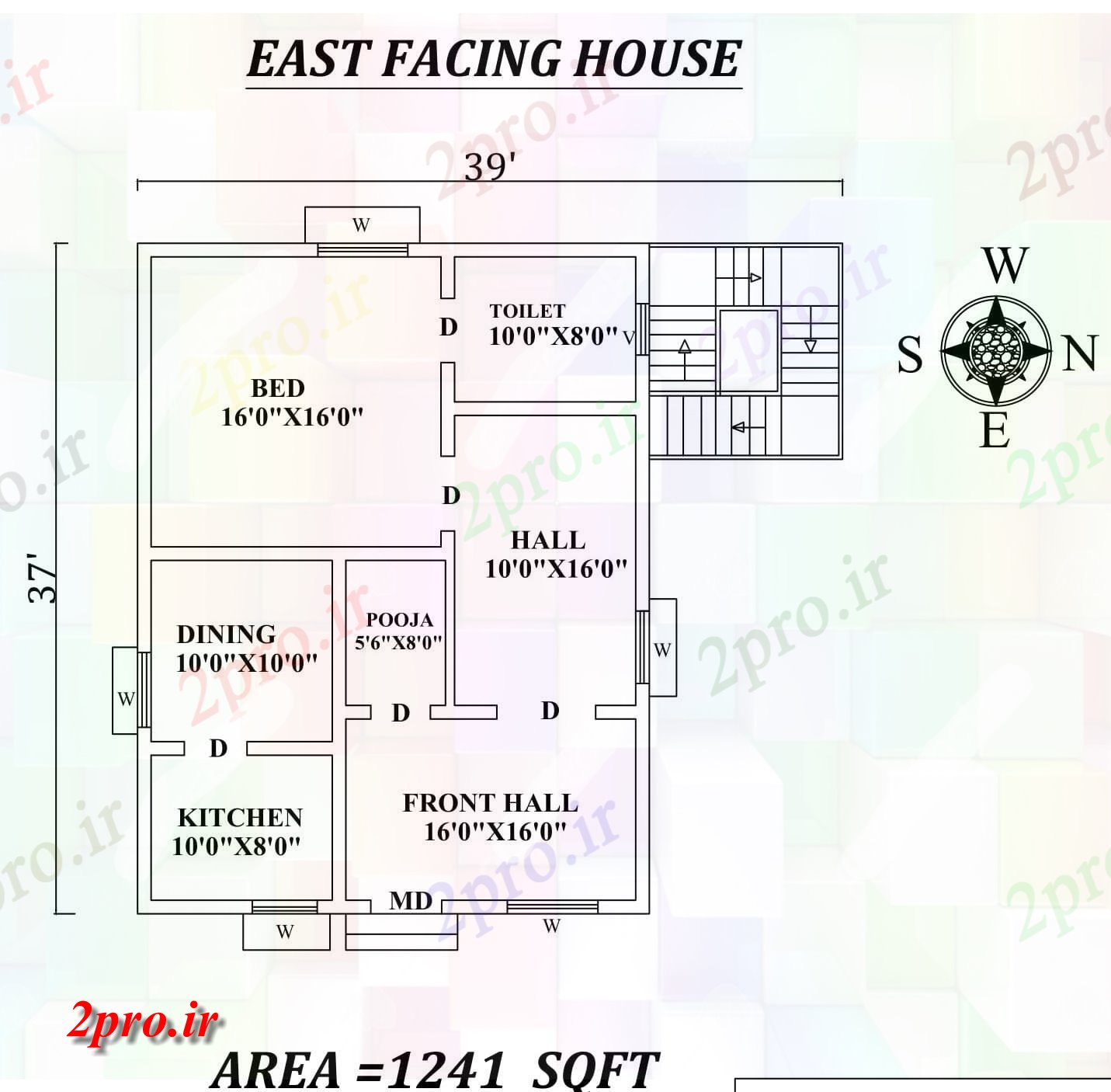 دانلود نقشه مسکونی ، ویلایی ، آپارتمان x37 تک BHK شرق مواجه خانه طرحی به عنوان در هر Vastu Shastra هستند اتوکد و جزئیات پی دی اف 8 در 10 متر (کد157572)