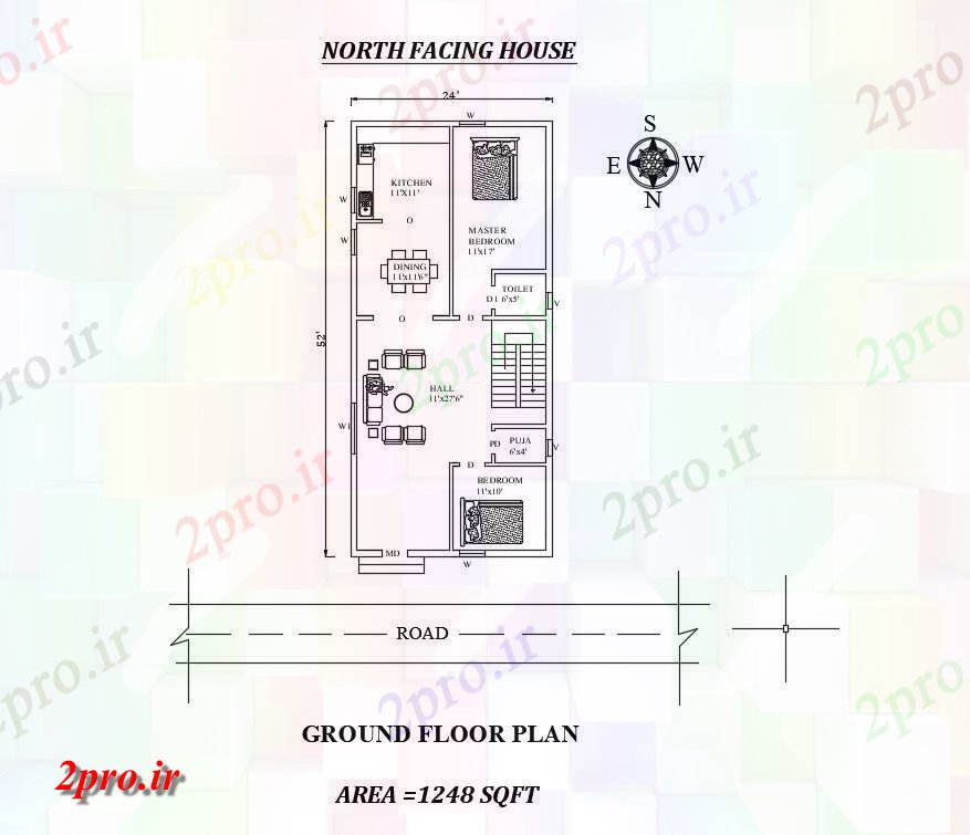 دانلود نقشه مسکونی ، ویلایی ، آپارتمان x52 'شگفت انگیز شمالی 2bhk پلان همکف خانه طبقه به عنوان در هر Vastu را Shastra و جزئیات پی دی اف 7 در 15 متر (کد157580)