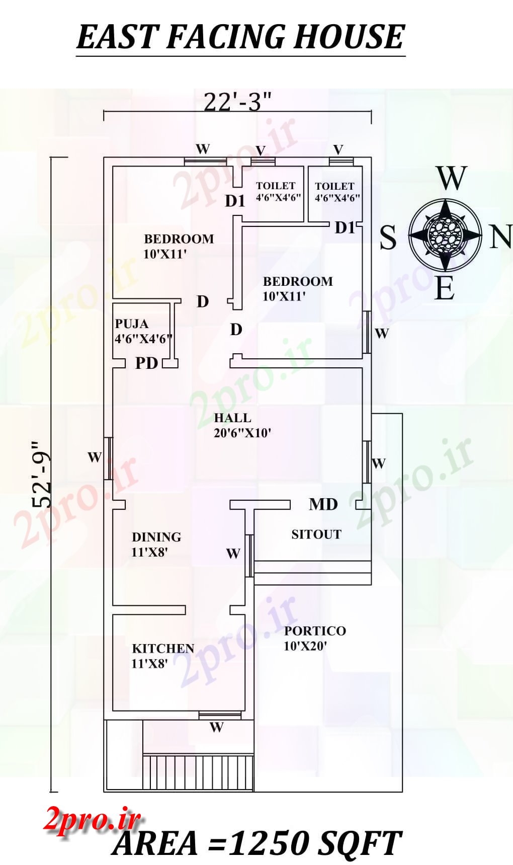 دانلود نقشه مسکونی ، ویلایی ، آپارتمان 3 X52'9 کامل 2bhk شرق مواجه خانه طرحی به عنوان در هر Vastu را Shastra و جزئیات پی دی اف 6 در 13 متر (کد157585)