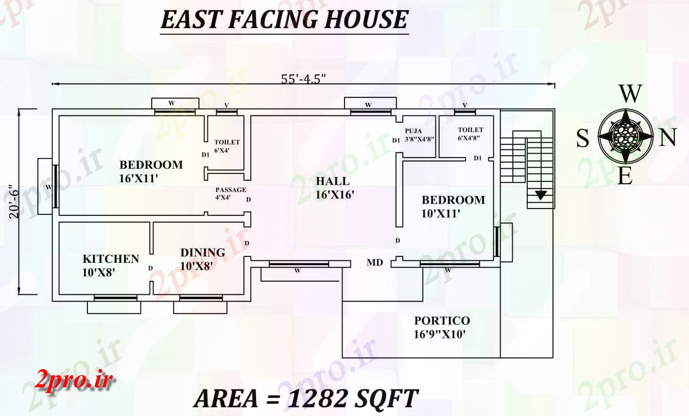 دانلود نقشه مسکونی ، ویلایی ، آپارتمان 5 x20'6 کامل 2bhk شرق مواجه خانه طرحی به عنوان در هر Vastu را Shastra و جزئیات پی دی اف 6 در 14 متر (کد157600)