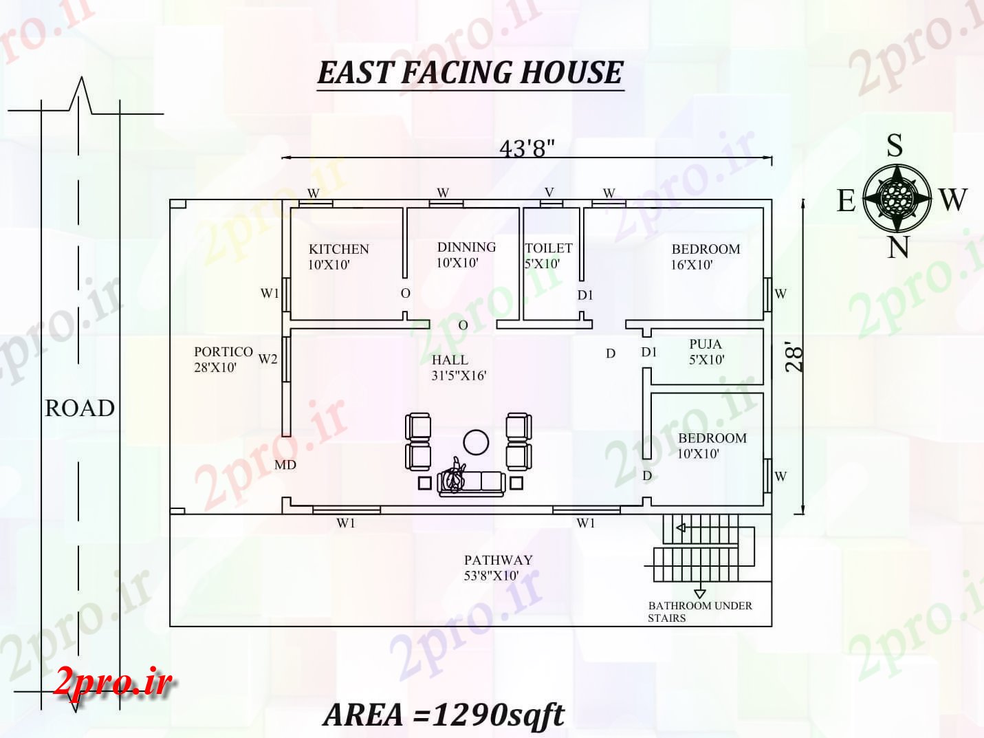 دانلود نقشه مسکونی ، ویلایی ، آپارتمان 8 X28 کامل 2bhk شرق مواجه خانه طرحی به عنوان در هر Vastu را Shastra و جزئیات پی دی اف 8 در 12 متر (کد157602)