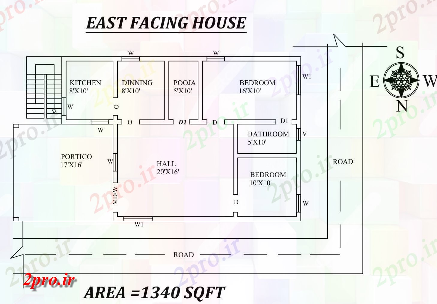 دانلود نقشه مسکونی ، ویلایی ، آپارتمان کامل 2bhk شرق 49'X28، مواجه خانه طرحی به عنوان در هر Vastu Shastra هستند اتوکد و جزئیات پی دی اف 8 در 11 متر (کد157619)