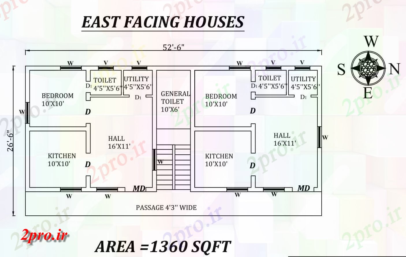 دانلود نقشه مسکونی ، ویلایی ، آپارتمان 6 X26'6 تنها BHK شرق روبرو دو خانه طرحی به عنوان در هر Vastu را Shastra و جزئیات پی دی اف 6 در 15 متر (کد157628)