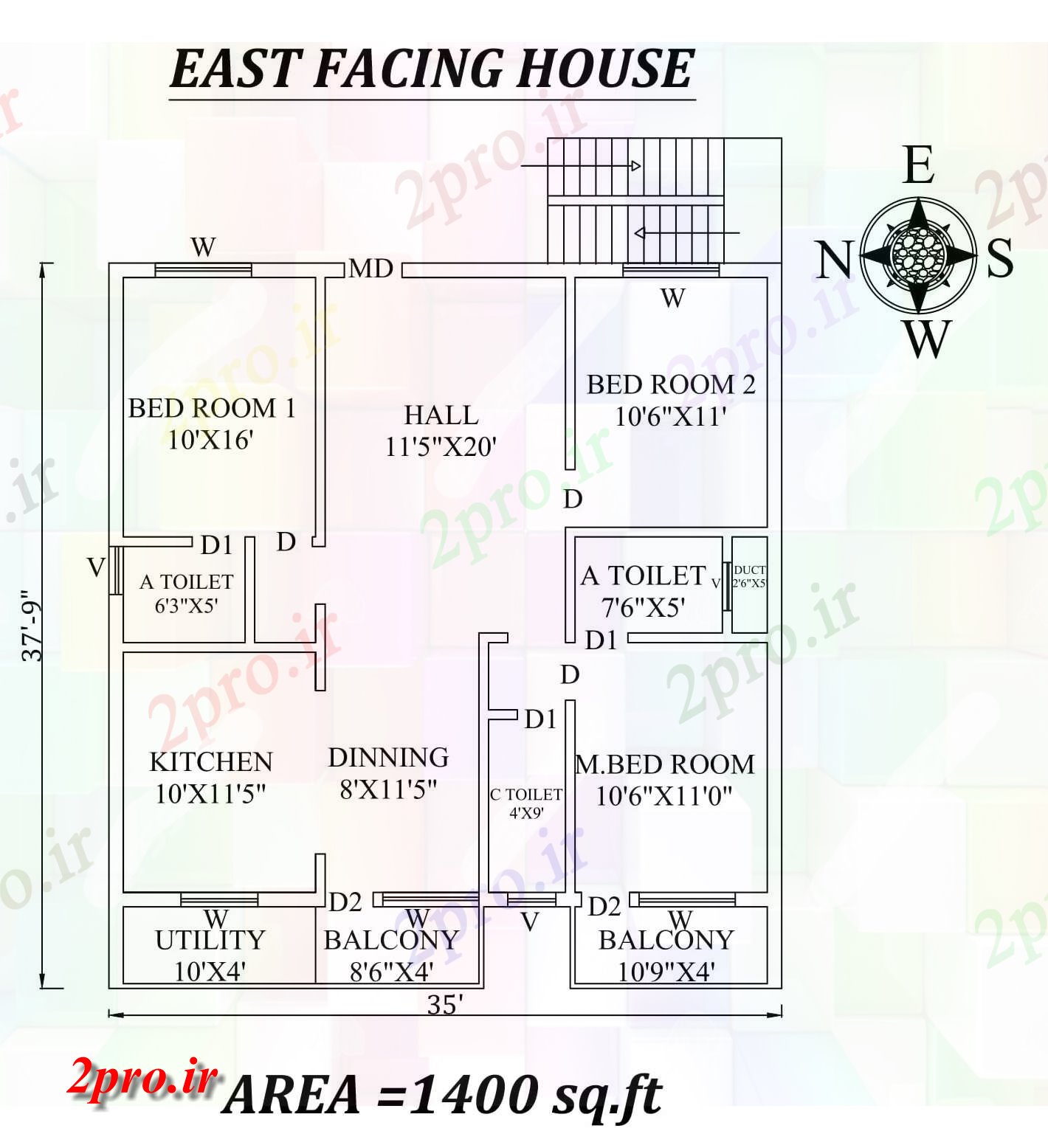 دانلود نقشه مسکونی ، ویلایی ، آپارتمان X37'9 3bhk شرق مواجه خانه طرحی به عنوان در هر Vastu را Shastra و جزئیات پی دی اف 10 در 11 متر (کد157647)