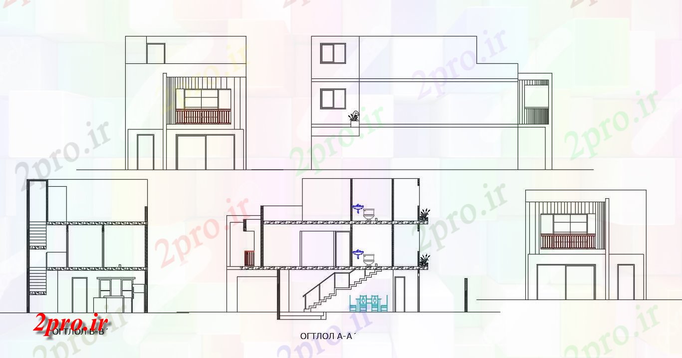 دانلود نقشه مسکونی  ، ویلایی ، آپارتمان  طبقه ساختمان خانه بخشی نما (کد157651)