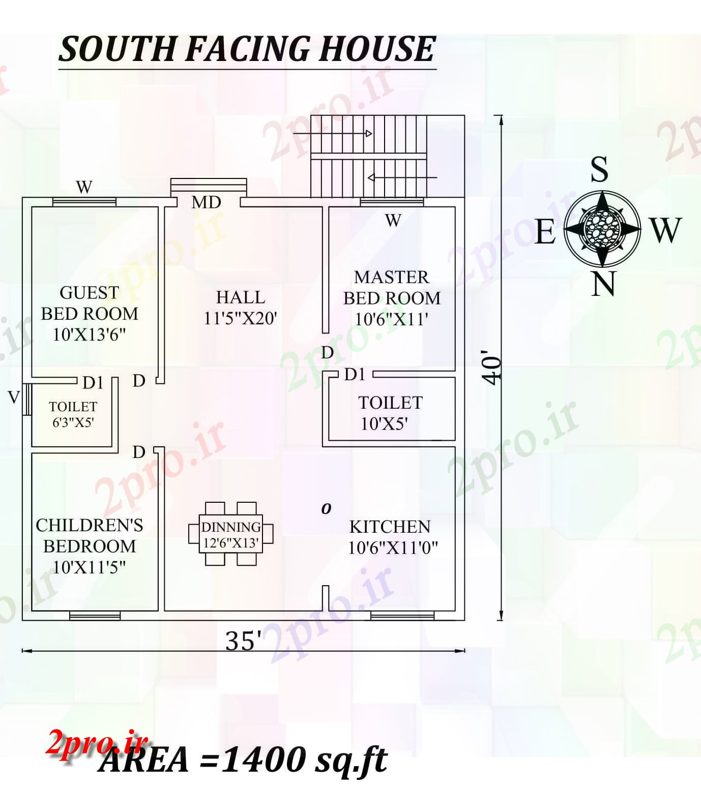 دانلود نقشه مسکونی ، ویلایی ، آپارتمان X40، 3bhk جنوبی مواجه خانه طرحی به عنوان در هر Vastu Shastra هستند، اتوکد و جزئیات پی دی اف 9 در 10 متر (کد157652)