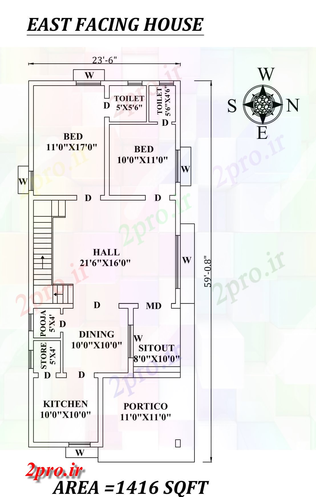 دانلود نقشه مسکونی ، ویلایی ، آپارتمان 6 2bhk پر زرق و برق X59 شرق مواجه خانه طرحی به عنوان در هر Vastu Shastra هستند اتوکد و جزئیات پی دی اف 9 در 13 متر (کد157659)