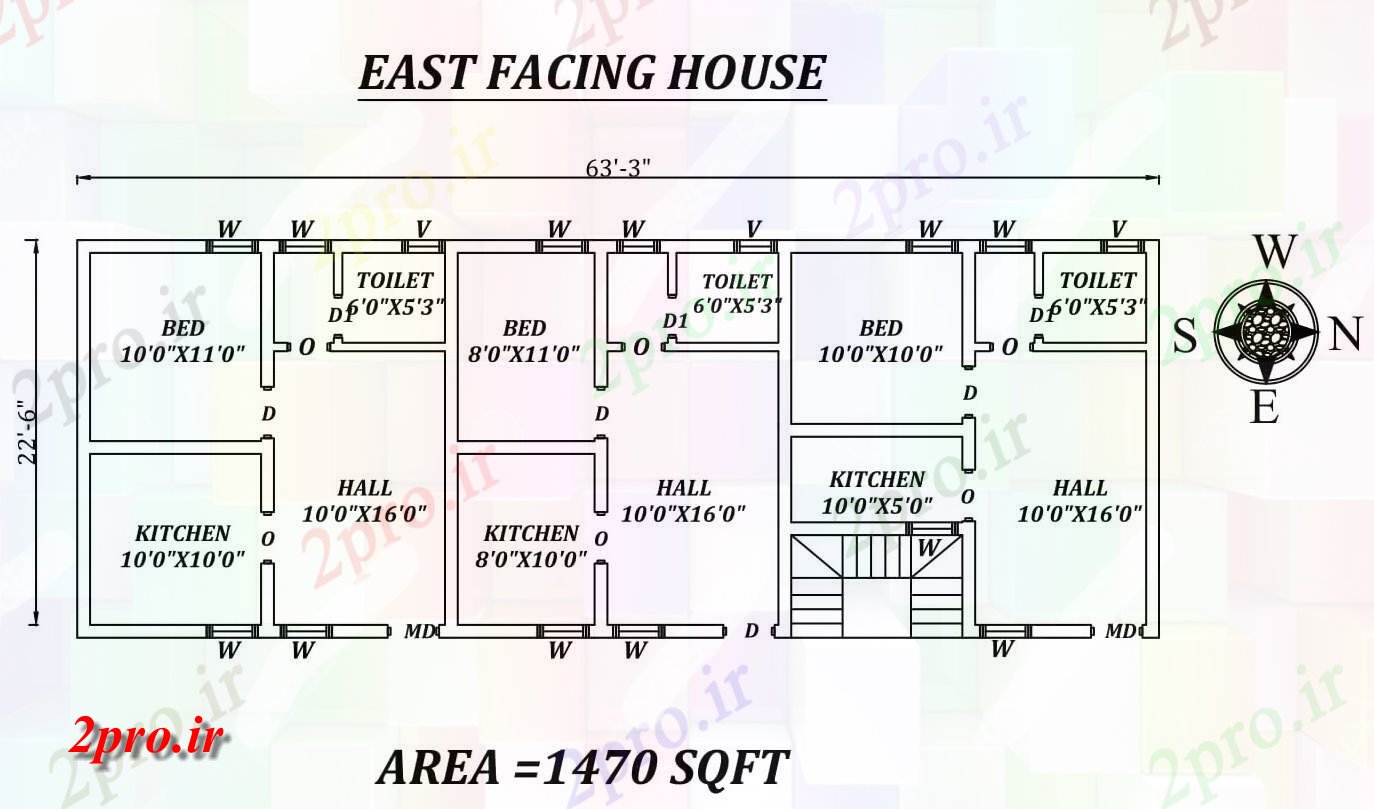 دانلود نقشه مسکونی ، ویلایی ، آپارتمان 3 X22'6 تنها BHK شرق آپارتمان مواجه خانه طرحی به عنوان در هر Vastu Shastra هستند 6 در 18 متر (کد157679)