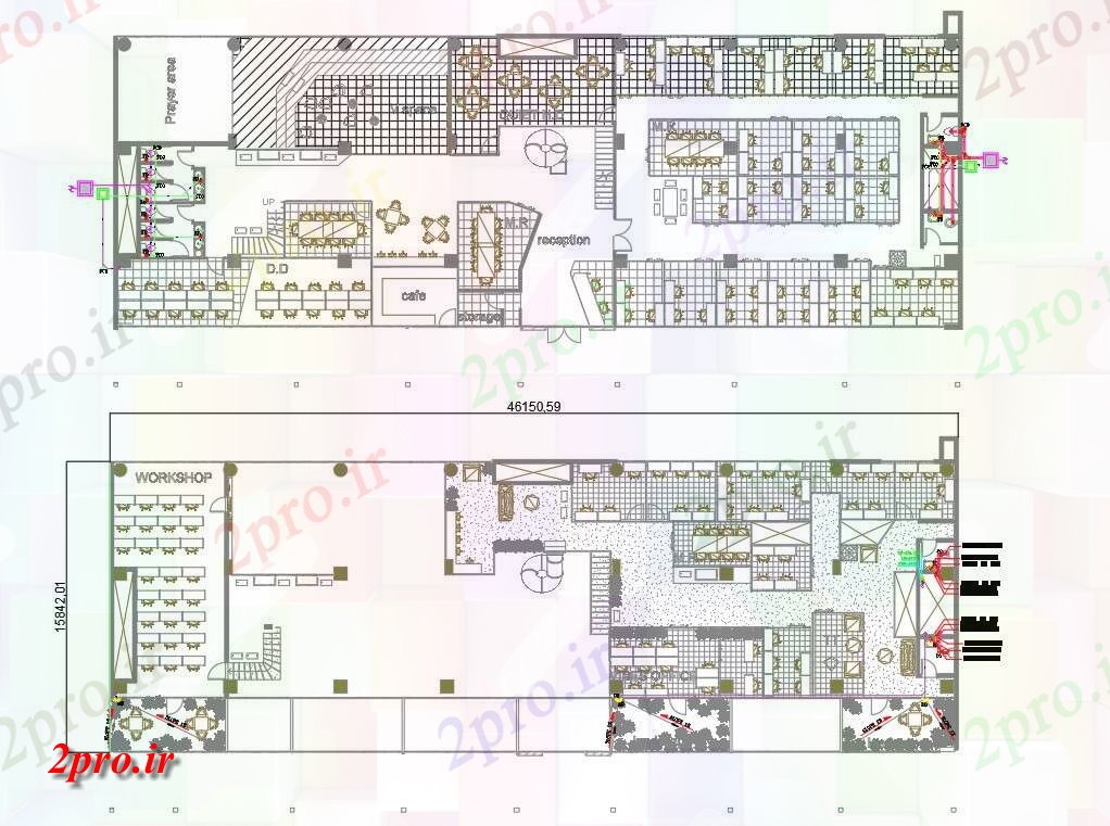 دانلود نقشه هتل - رستوران - اقامتگاه طرحی رستوران مبلمان چیدمان نشیمن 17 در 46 متر (کد157704)