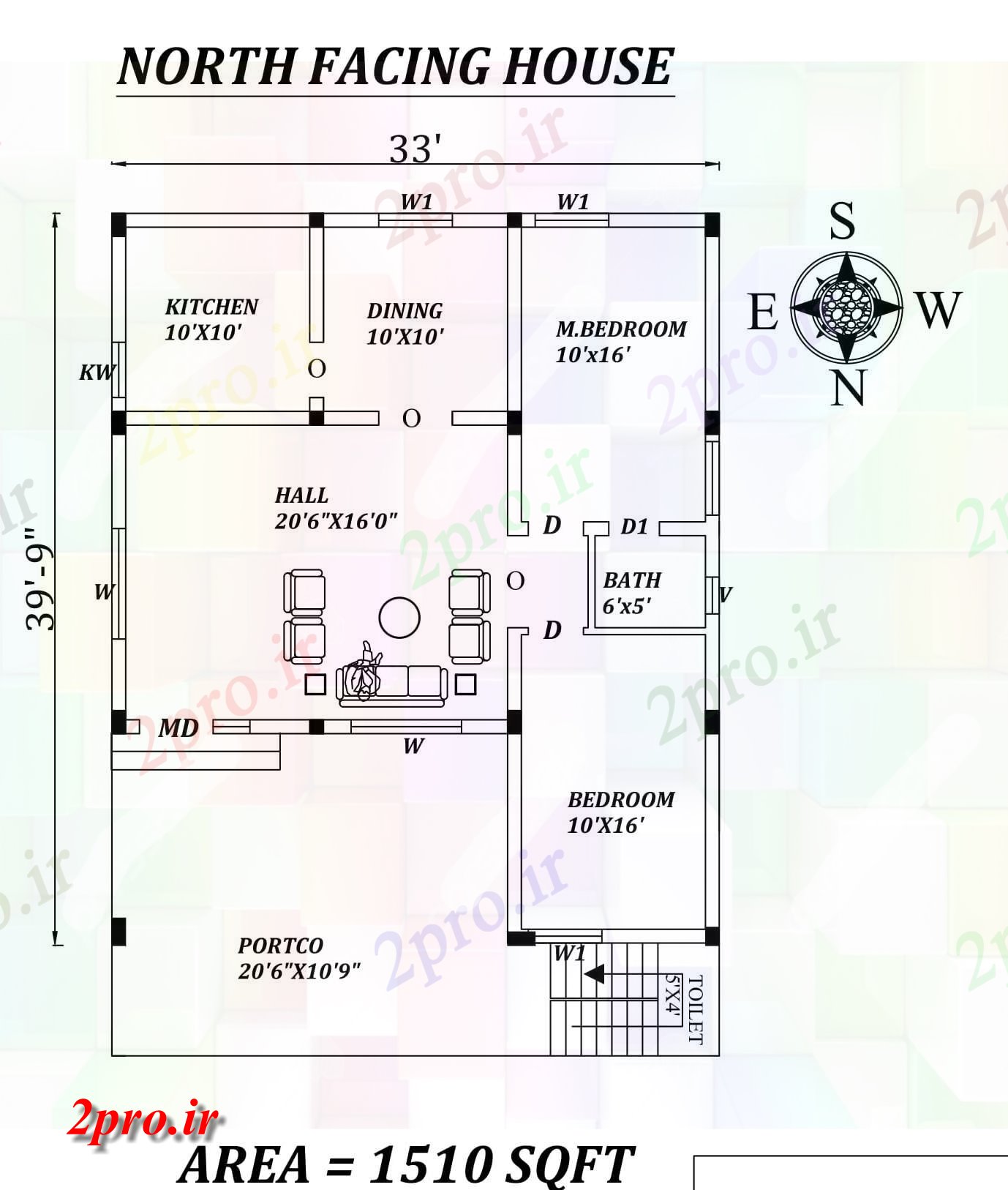 دانلود نقشه مسکونی ، ویلایی ، آپارتمان X39'9 شگفت انگیز شمالی طرحی خانه 2bhk به عنوان در هر Vastu Shastra هستند اتوکد و جزئیات پی دی اف 9 در 11 متر (کد157707)