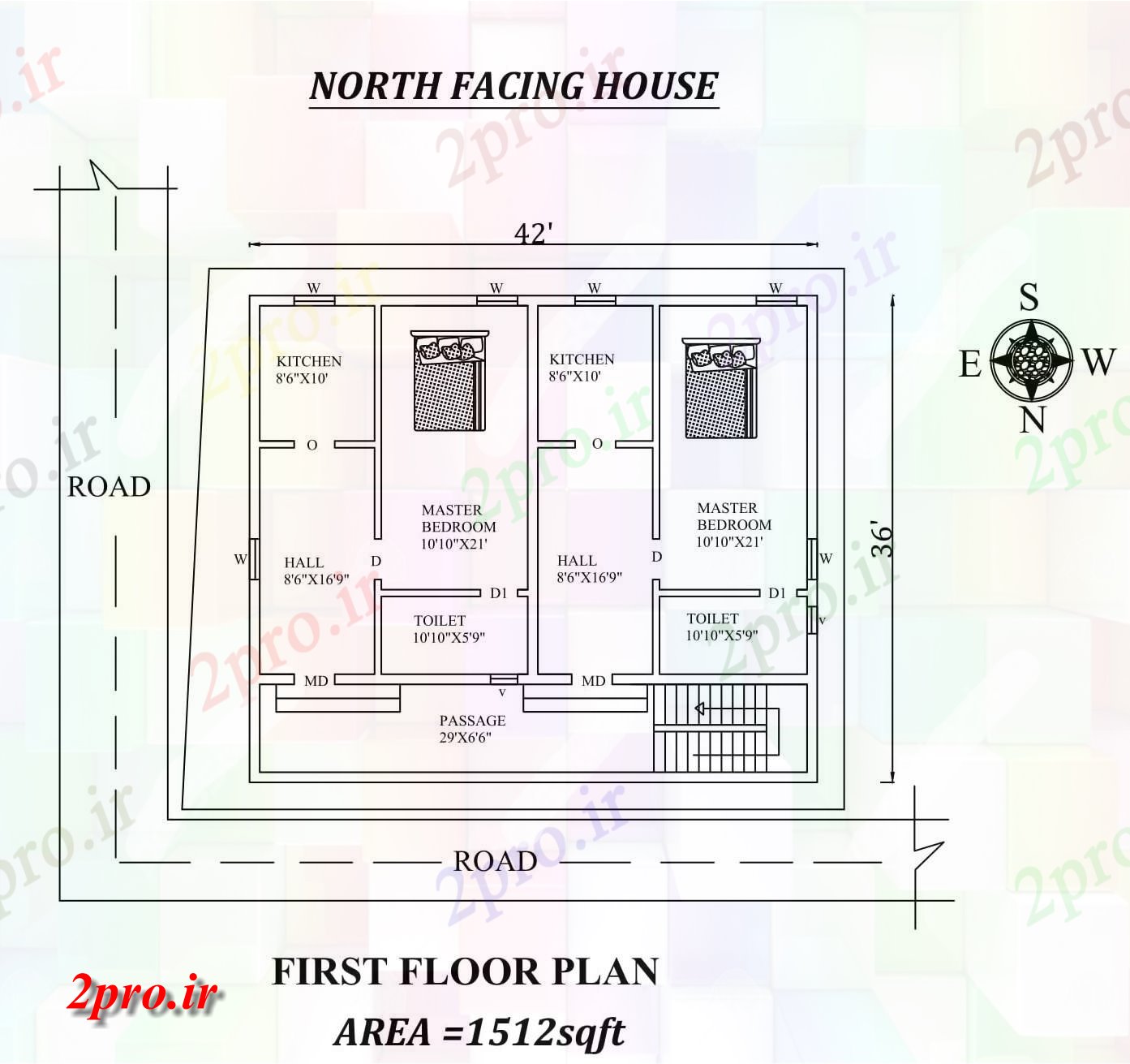 دانلود نقشه مسکونی ، ویلایی ، آپارتمان X 36 تک BHK شمالی طبقه اول خانه طرحی به عنوان در هر Vastu Shastra هستند 8 در 12 متر (کد157709)