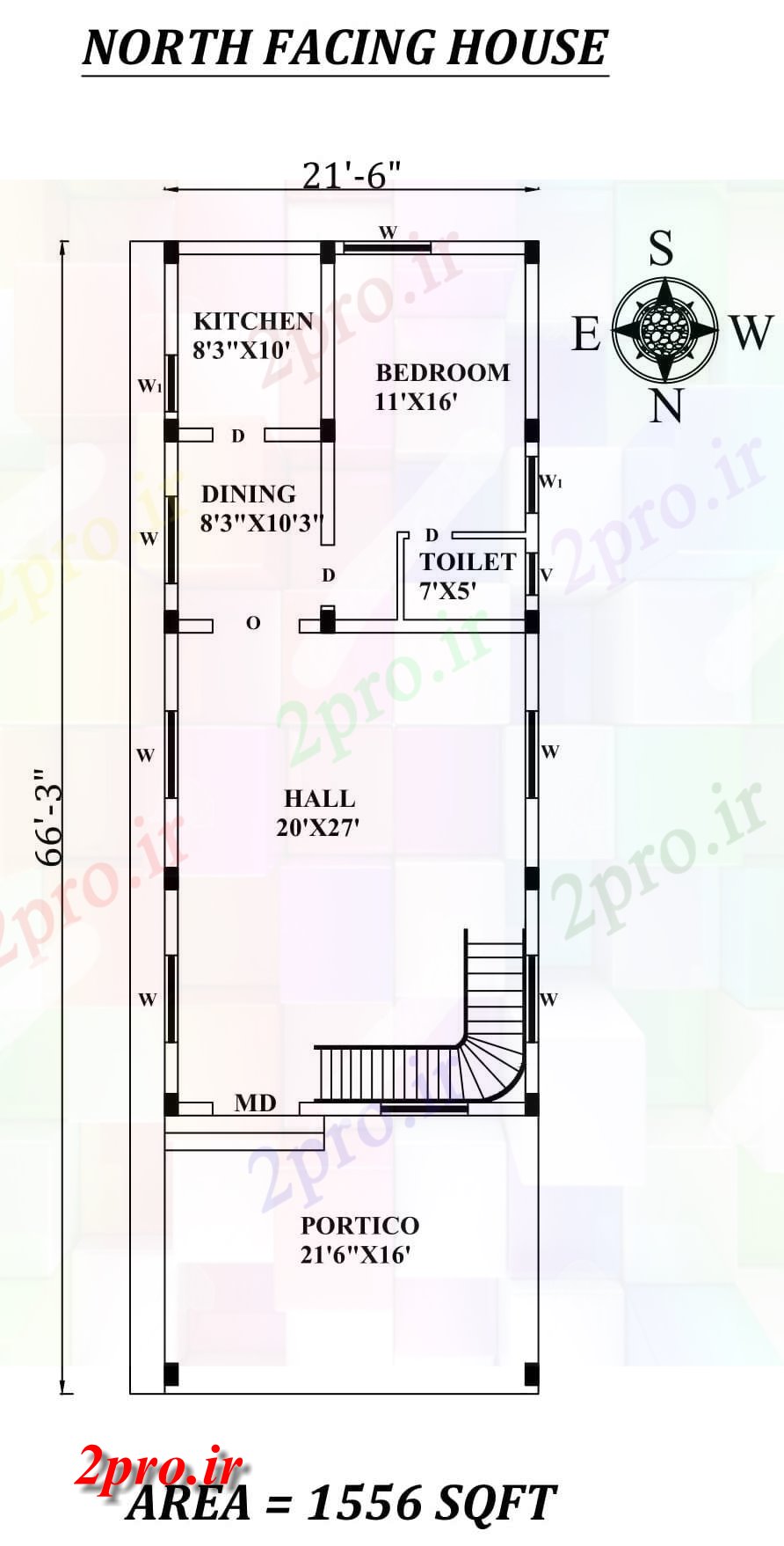 دانلود نقشه مسکونی ، ویلایی ، آپارتمان 6 X 66'3 تنها BHK شمالی خانه طرحی به عنوان در هر Vastu را Shastra و پی دی اف جزئیات 6 در 14 متر (کد157721)