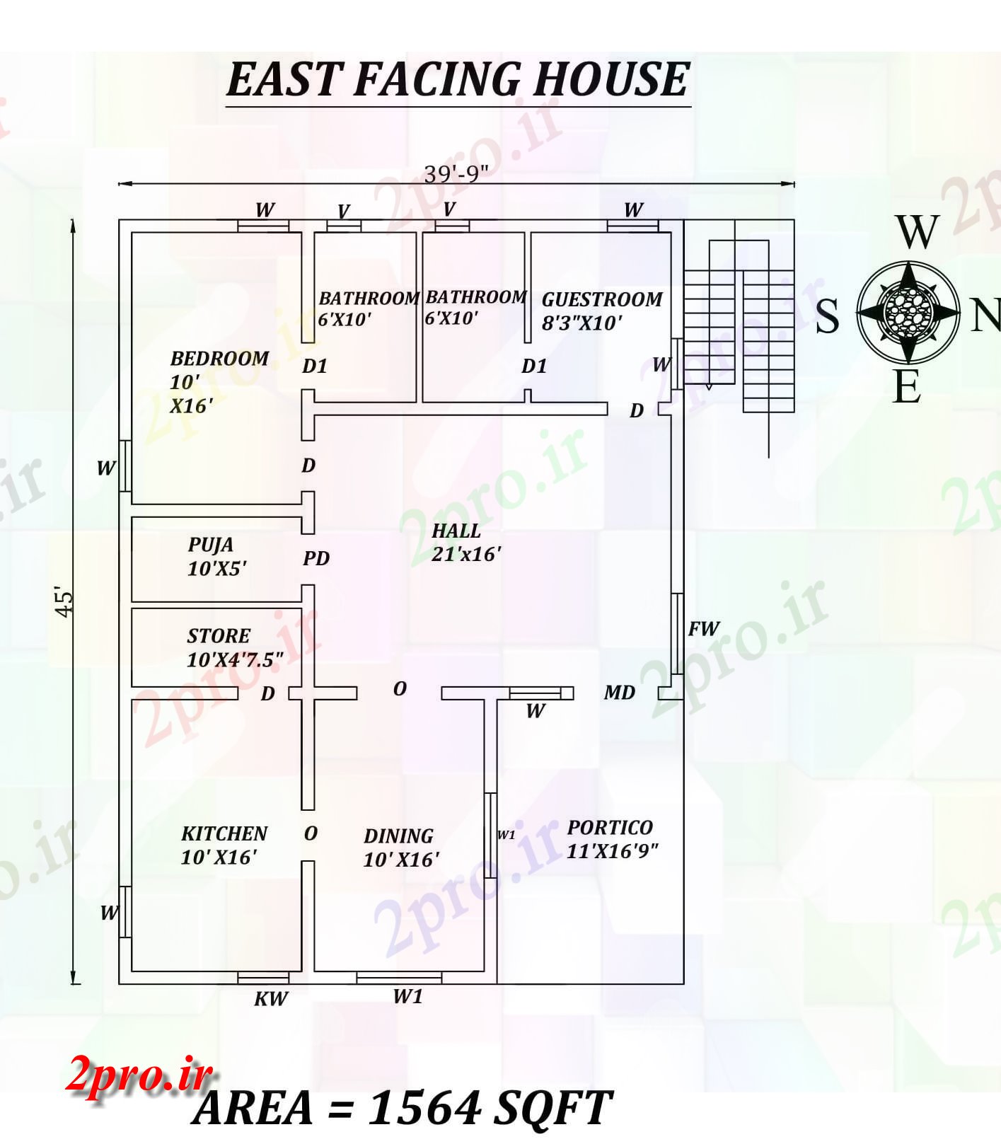 دانلود نقشه مسکونی ، ویلایی ، آپارتمان 9 X45 کامل 2bhk شرق مواجه خانه طرحی به عنوان در هر Vastu را Shastra و جزئیات پی دی اف 9 در 13 متر (کد157723)