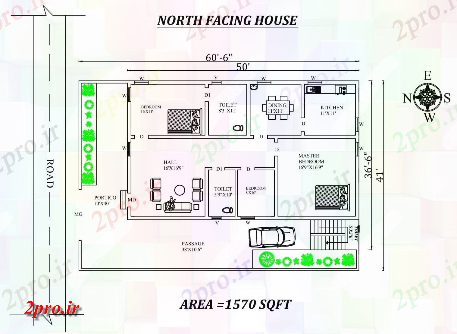 دانلود نقشه مسکونی ، ویلایی ، آپارتمان X36'6 پر زرق و برق به طور کامل مبله 3BHK شمالی خانه طرحی به عنوان در هر Vasthu شرا اتوکد و جزئیات پی دی اف 8 در 14 متر (کد157724)