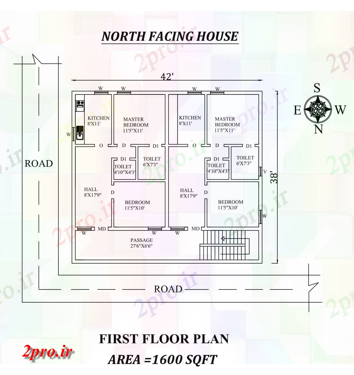 دانلود نقشه مسکونی ، ویلایی ، آپارتمان X38 'شگفت انگیز شمالی طرحی خانه دو 2bhk به عنوان در هر Vastu Shastra هستند اتوکد و جزئیات پی دی اف 9 در 12 متر (کد157736)