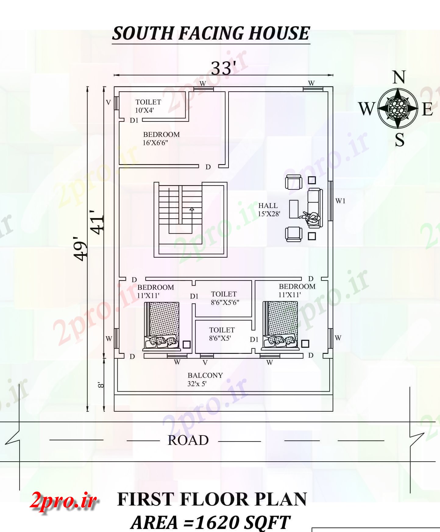 دانلود نقشه مسکونی ، ویلایی ، آپارتمان X41، 2bhk عالی جنوبی مواجه طبقه اول خانه طرحی به عنوان در هر Vastu را Shastra و پی دی اف جزئیات 7 در 12 متر (کد157747)