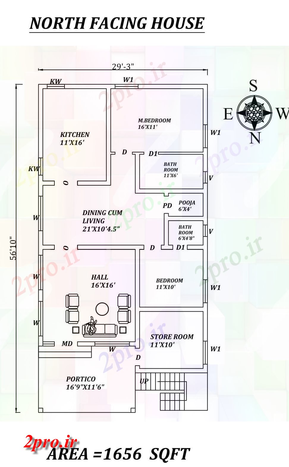 دانلود نقشه مسکونی ، ویلایی ، آپارتمان 3 X56'10 شگفت انگیز شمالی طرحی خانه 2bhk به عنوان در هر Vastu Shastra هستند اتوکد و جزئیات پی دی اف 8 در 14 متر (کد157761)