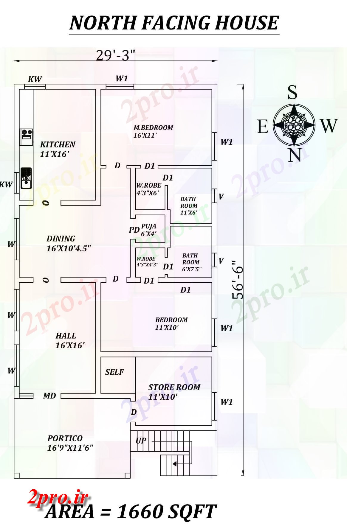 دانلود نقشه مسکونی ، ویلایی ، آپارتمان 3 طرحی خانه مواجه 2bhk X56'6 شگفت انگیز شمالی به عنوان در هر Vastu Shastra هستند اتوکد و جزئیات پی دی اف 8 در 13 متر (کد157767)