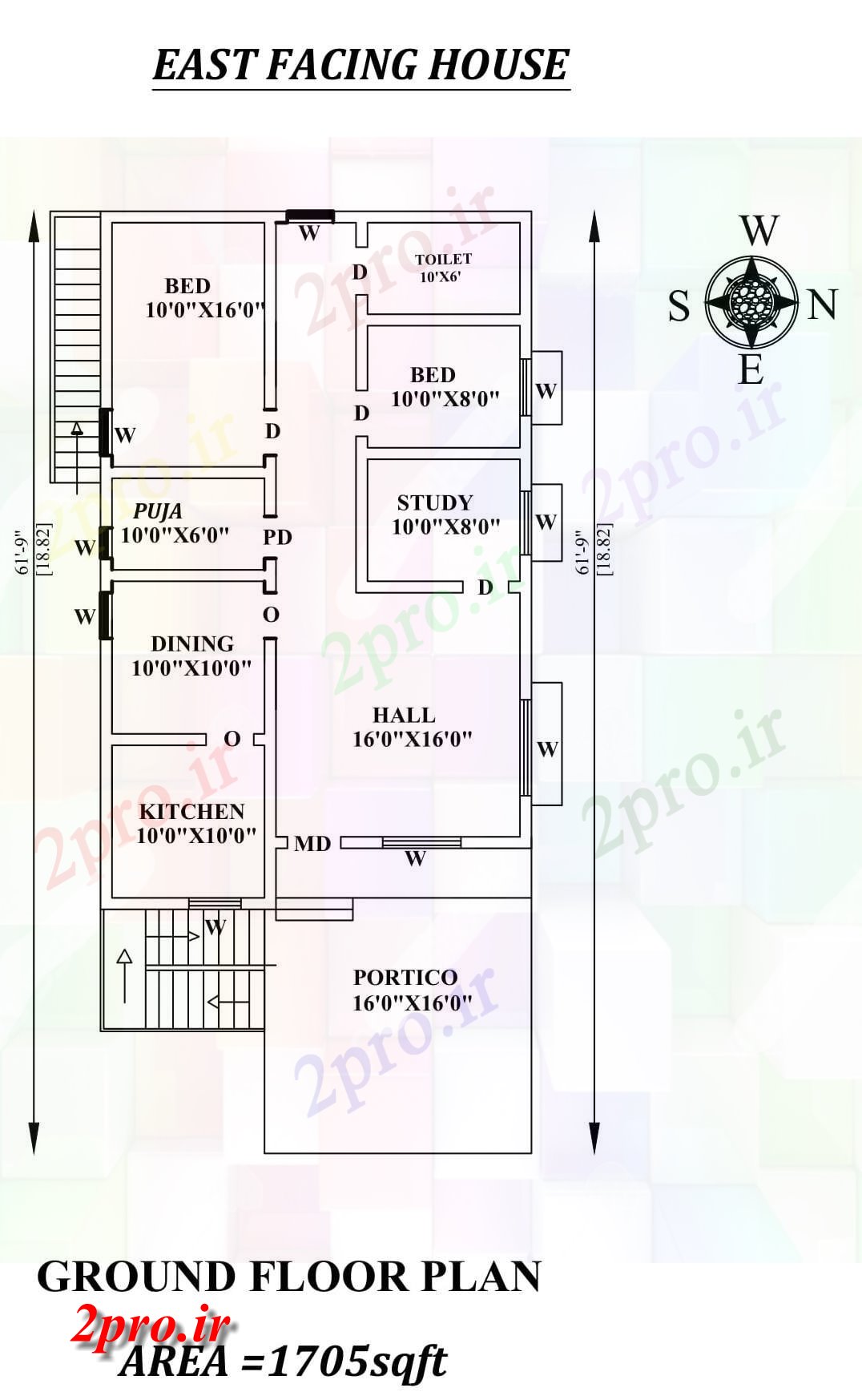 دانلود نقشه مسکونی ، ویلایی ، آپارتمان X61'9 کامل 2bhk شرق مواجه خانه طرحی به عنوان در هر Vastu را Shastra و جزئیات پی دی اف 8 در 13 متر (کد157771)