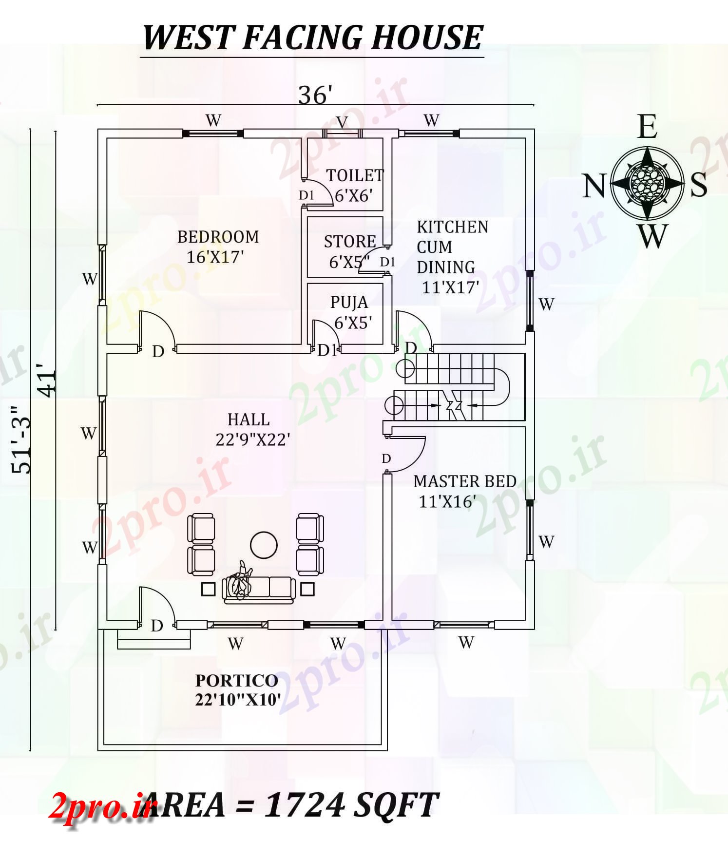 دانلود نقشه مسکونی ، ویلایی ، آپارتمان X41، 2bhk شگفت غرب مواجه خانه طرحی به عنوان در هر Vastu Shastra هستند اتوکد و PDF جزئیات 10 در 12 متر (کد157779)