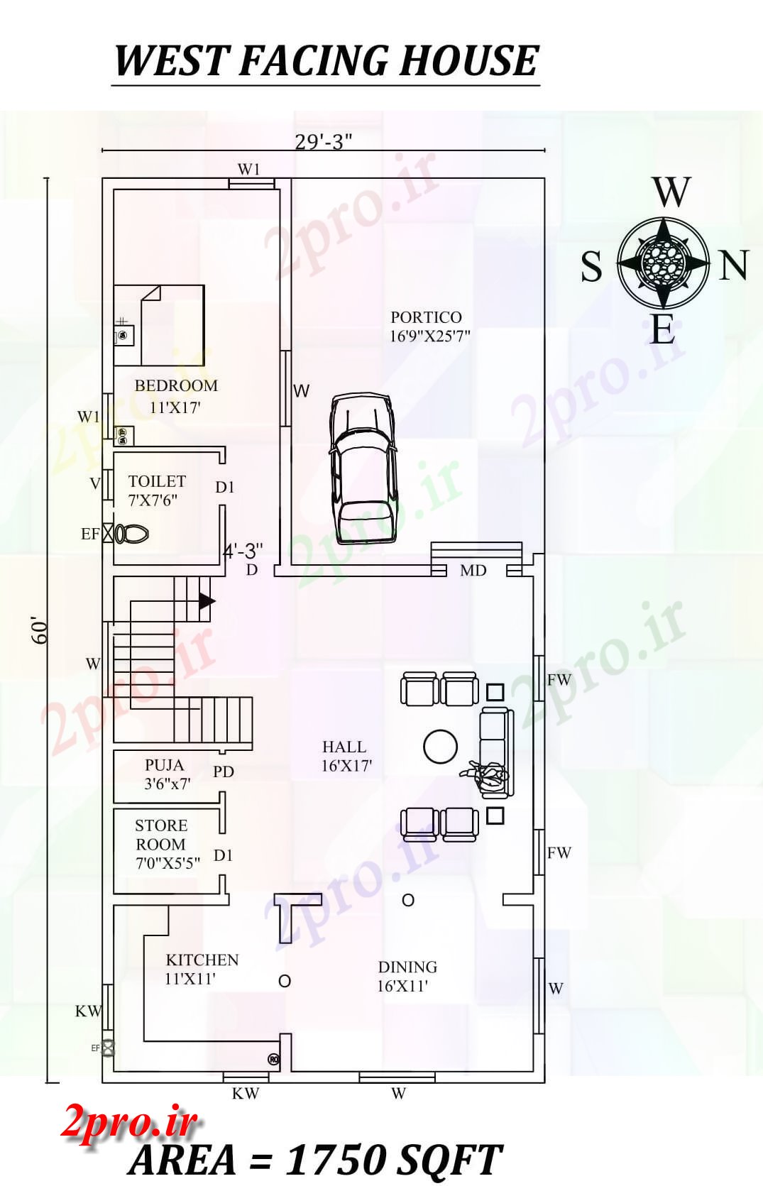 دانلود نقشه مسکونی ، ویلایی ، آپارتمان 3 تنها BHK غرب X60، مواجه خانه طرحی به عنوان در هر Vastu را Shastra و جزئیات پی دی اف 8 در 17 متر (کد157786)