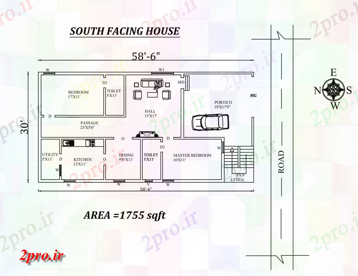 دانلود نقشه مسکونی ، ویلایی ، آپارتمان 6 X30 2bhk عالی جنوبی مواجه خانه طرحی به عنوان در هر Vastu را Shastra و جزئیات پی دی اف 8 در 14 متر (کد157788)