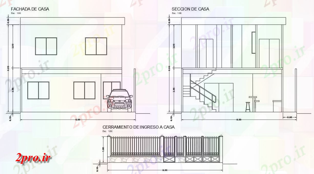 دانلود نقشه مسکونی  ، ویلایی ، آپارتمان  طبقه خانه نمای جلو و بخش نشیمن (کد157789)