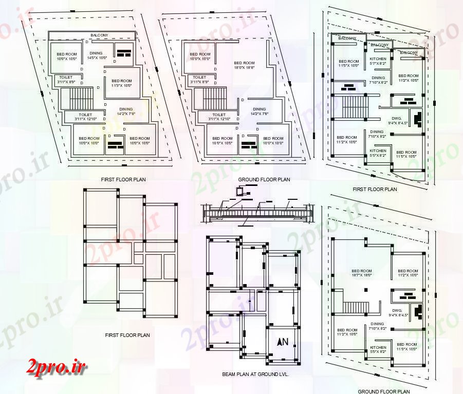 دانلود نقشه مسکونی  ، ویلایی ، آپارتمان  BHK آپارتمان   و برنامه ریزی پرتو   (کد157795)