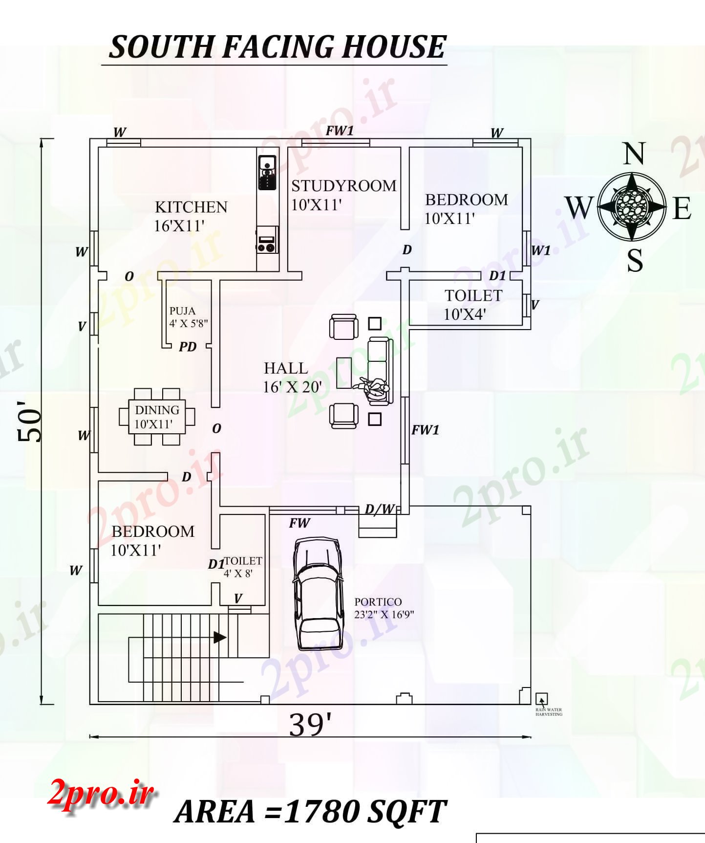 دانلود نقشه مسکونی ، ویلایی ، آپارتمان X50، جنوبی عالی 2bhk مواجه خانه طرحی به عنوان در هر Vastu Shastra هستند، اتوکد و جزئیات پی دی اف 11 در 12 متر (کد157803)