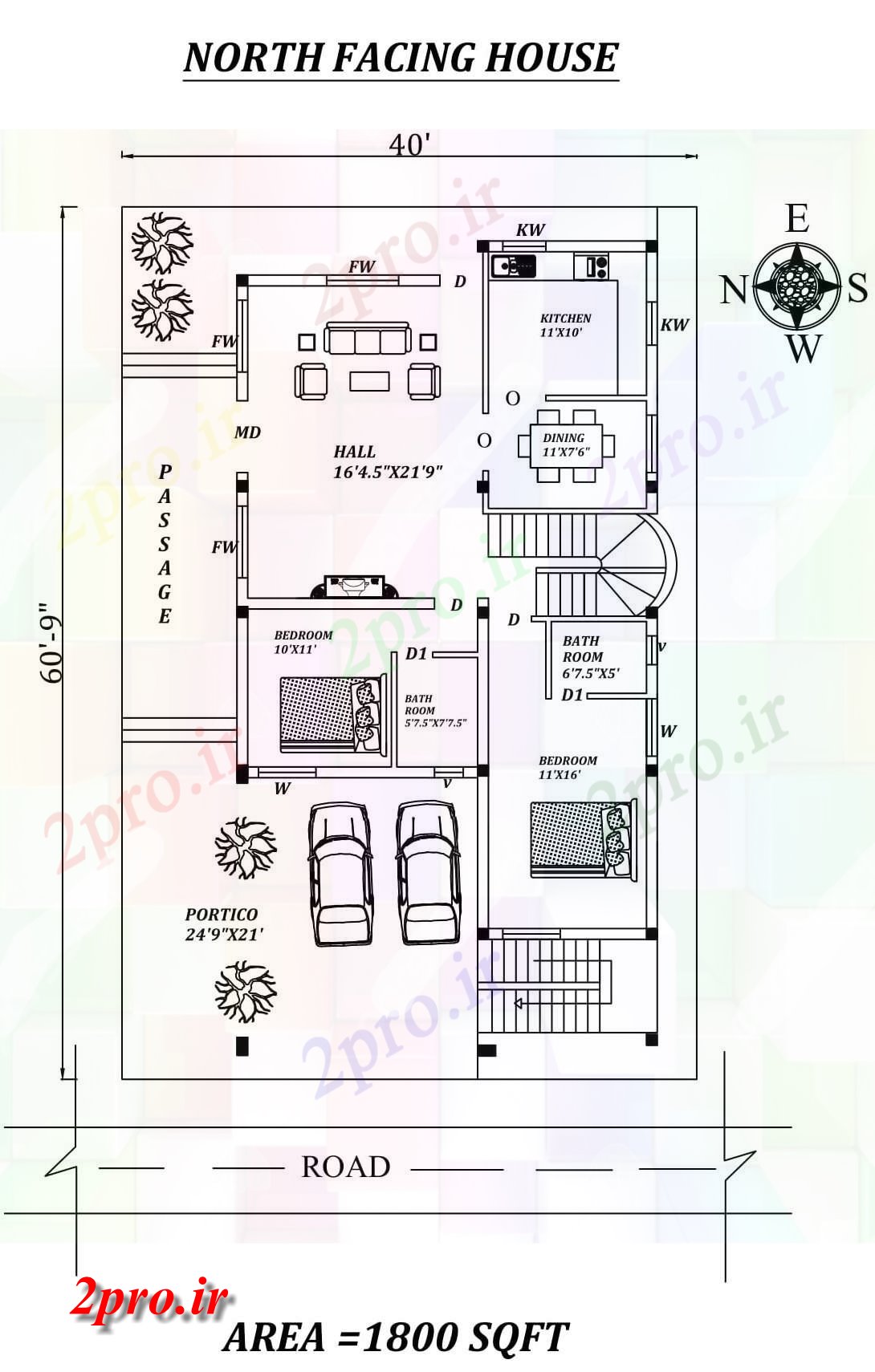 دانلود نقشه مسکونی ، ویلایی ، آپارتمان X60'9 شگفت انگیز شمالی طرحی خانه 2bhk به عنوان در هر Vastu Shastra هستند، اتوکد و جزئیات پی دی اف 8 در 14 متر (کد157805)