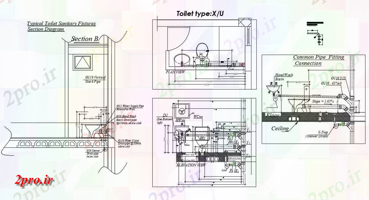 دانلود نقشه بلوک حمام و توالتتوالت کامل طرحی   (کد157811)
