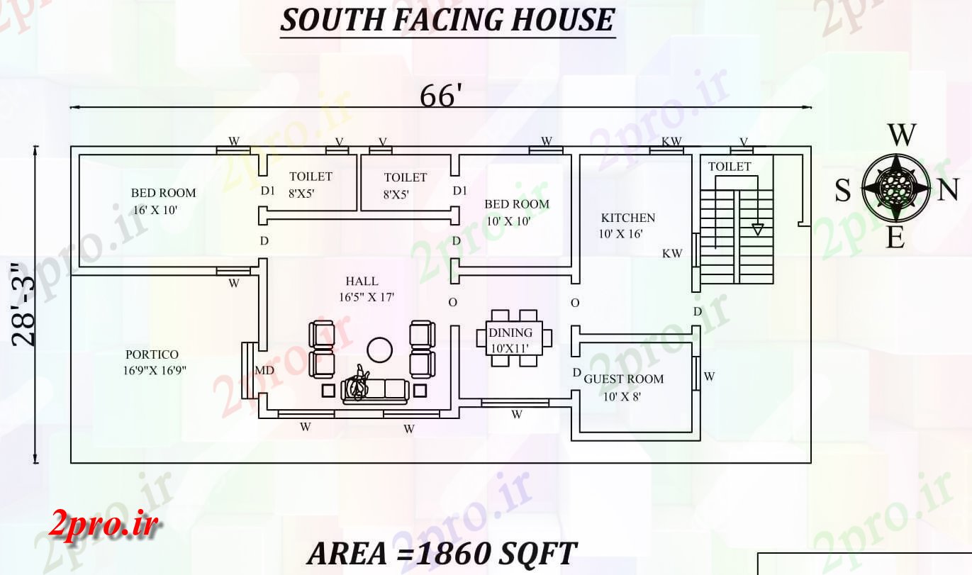 دانلود نقشه مسکونی ، ویلایی ، آپارتمان X28'3 3bhk جنوبی مواجه خانه طرحی به عنوان در هر Vastu Shastra هستند، اتوکد و جزئیات پی دی اف 7 در 16 متر (کد157820)