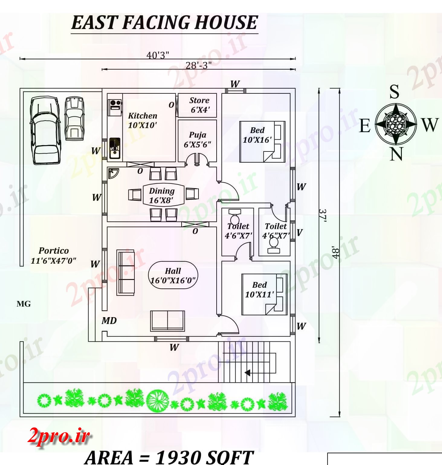 دانلود نقشه مسکونی ، ویلایی ، آپارتمان شگفت انگیز 2bhk شرق 40'X48، مواجه خانه طرحی به عنوان در هر Vastu Shastra هستند، اتوکد و جزئیات پی دی اف 8 در 10 متر (کد157838)