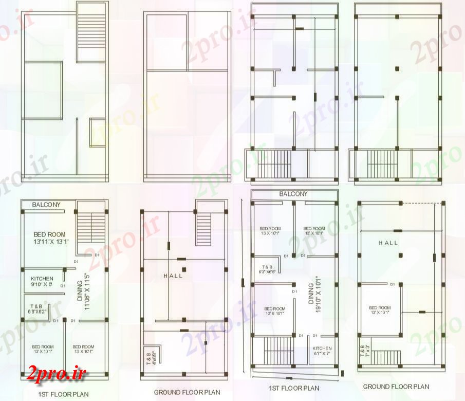 دانلود نقشه مسکونی ، ویلایی ، آپارتمان BHK خانه طرحی با طرحی بندی ستون به 6 در 13 متر (کد157839)