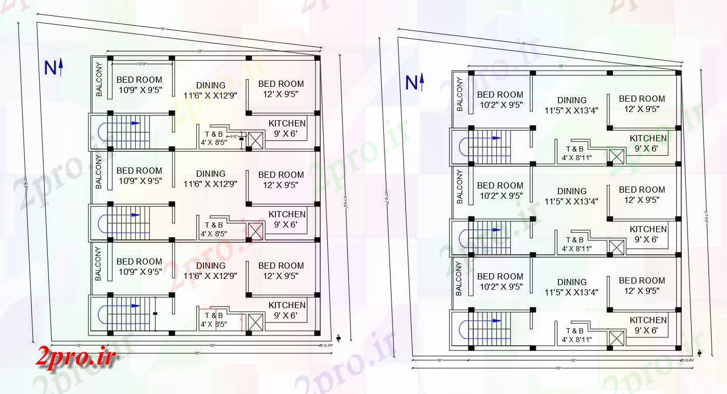 دانلود نقشه مسکونی ، ویلایی ، آپارتمان BHK خانه طرحی با طرحی بندی ستون 11 در 14 متر (کد157842)