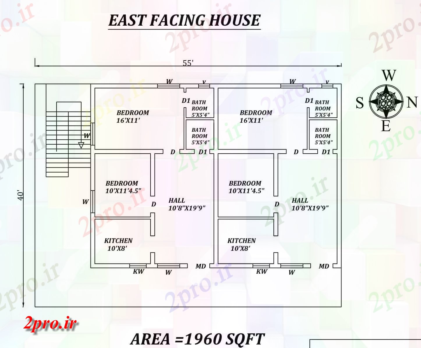 دانلود نقشه مسکونی ، ویلایی ، آپارتمان X40 2bhk شرق مواجه دوقلو خانه طرحی به عنوان در هر Vastu Shastra هستند، اتوکد و جزئیات پی دی اف 9 در 13 متر (کد157849)