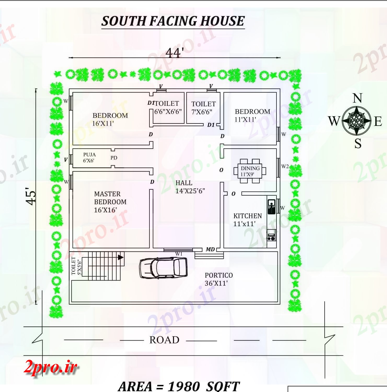 دانلود نقشه مسکونی ، ویلایی ، آپارتمان X45، 3bhk جنوبی مواجه خانه طرحی به عنوان در هر Vastu Shastra هستند، اتوکد و جزئیات پی دی اف 10 در 13 متر (کد157852)