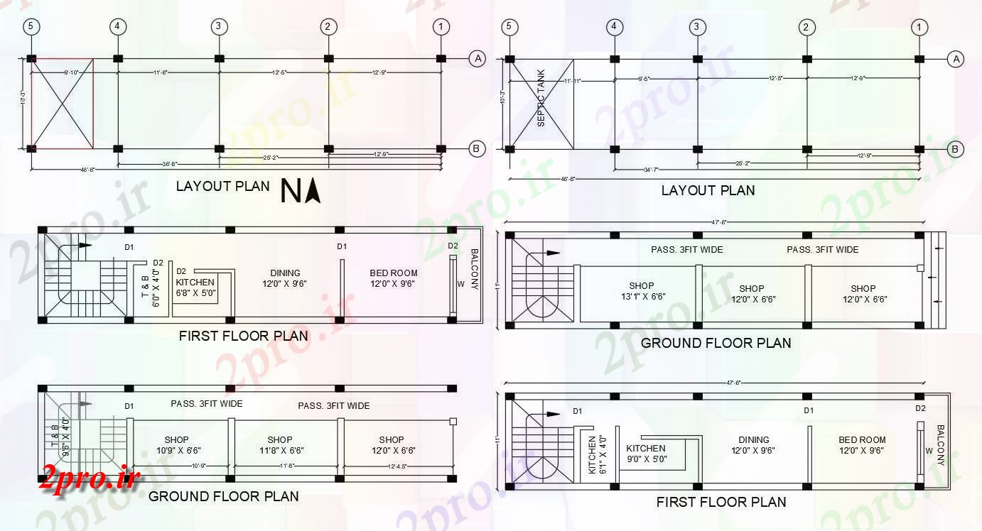 دانلود نقشه مسکونی ، ویلایی ، آپارتمان فروشگاه با 1 BHK خانه طرحی 3 در 13 متر (کد157858)