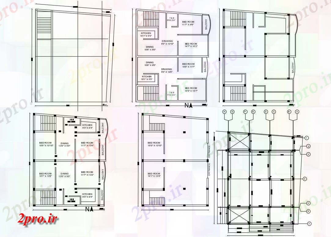 دانلود نقشه مسکونی ، ویلایی ، آپارتمان BHK خانه مشترک طرحی با طرحی بندی ستون 10 در 13 متر (کد157862)