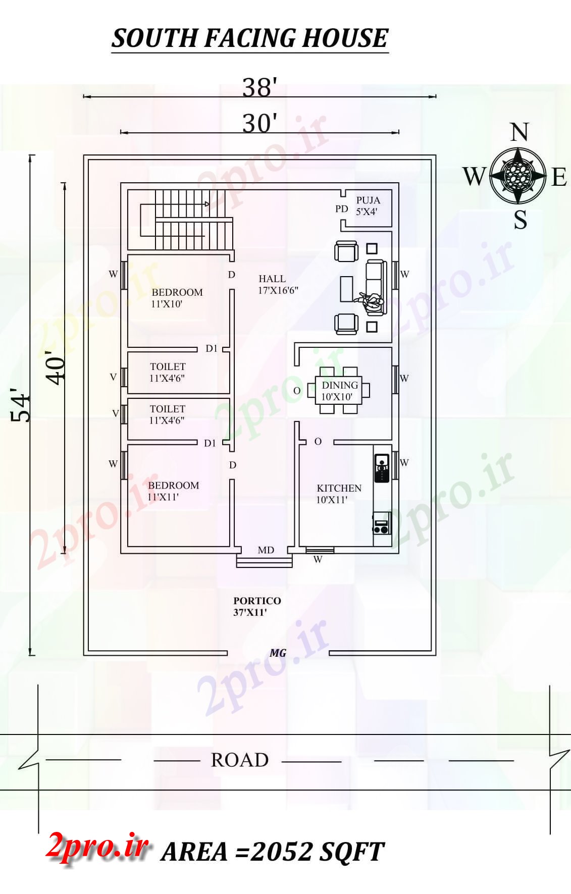 دانلود نقشه مسکونی ، ویلایی ، آپارتمان X40، جنوبی عالی 2bhk مواجه خانه طرحی به عنوان در هر Vastu Shastra هستند، اتوکد و جزئیات پی دی اف 8 در 11 متر (کد157865)