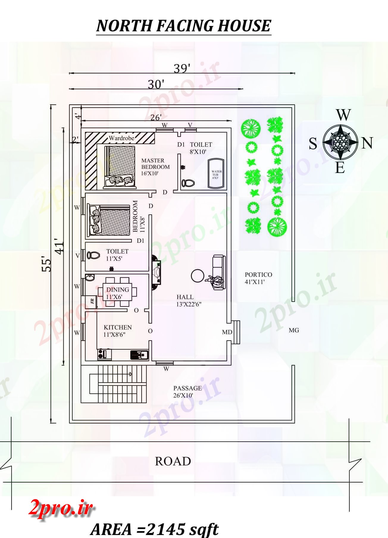 دانلود نقشه مسکونی ، ویلایی ، آپارتمان X55'Amazing شمالی طرحی خانه 2bhk به عنوان در هر Vastu Shastra هستند، اتوکد و جزئیات پی دی اف 7 در 12 متر (کد157872)