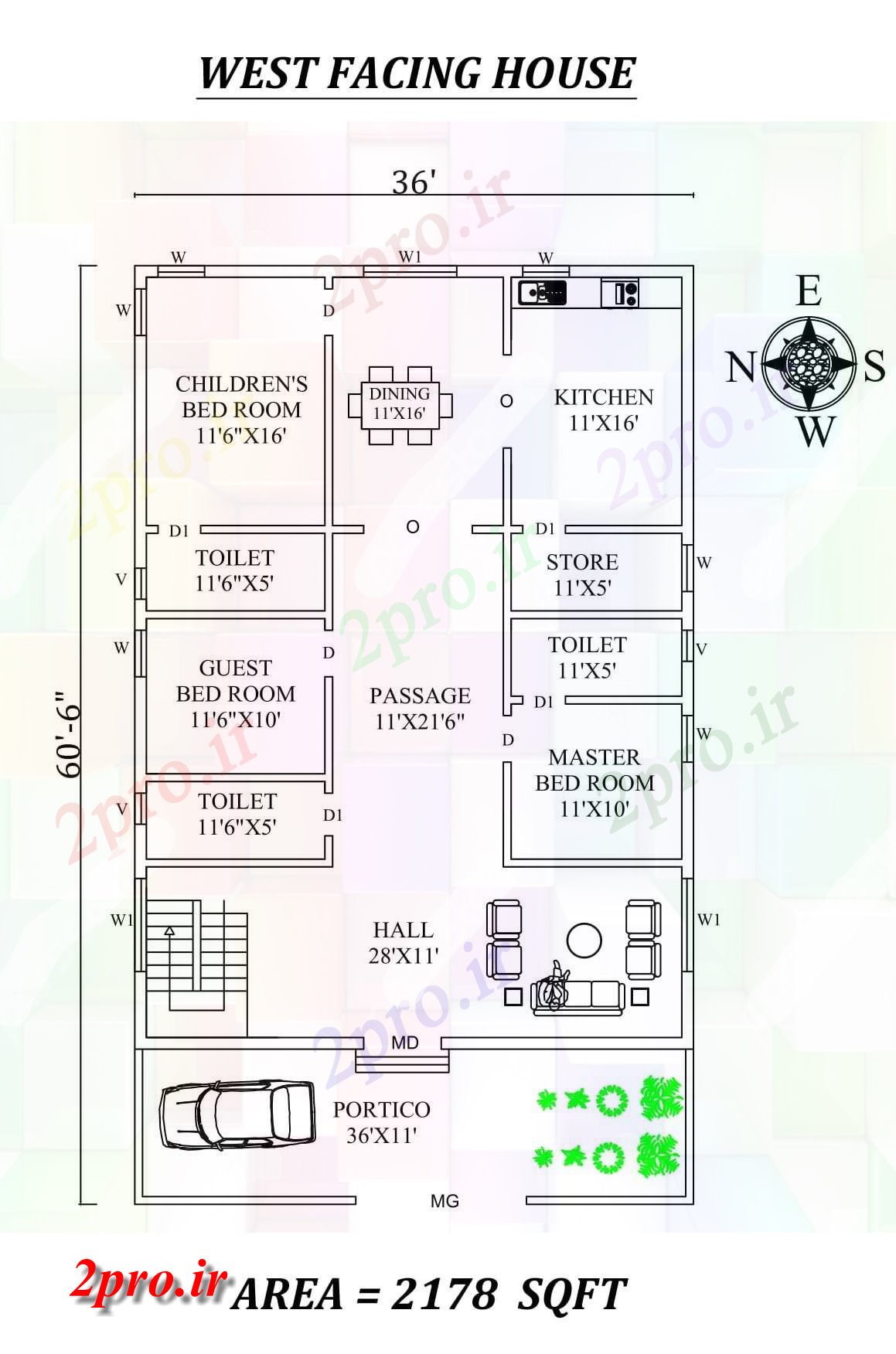 دانلود نقشه مسکونی ، ویلایی ، آپارتمان X 60'6 3bhk زیبا غرب مواجه خانه طرحی به عنوان در هر Vastu Shastra هستند، اتوکد و جزئیات پی دی اف 10 در 14 متر (کد157879)