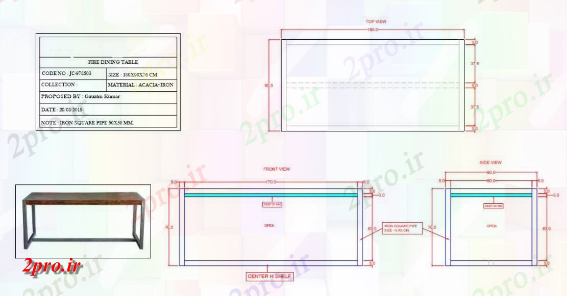 دانلود نقشه مسکونی  ، ویلایی ، آپارتمان  طراحی آتش میز ناهارخوری اندازه 180X90X76 سانتی متر با برای  PDF (کد157901)