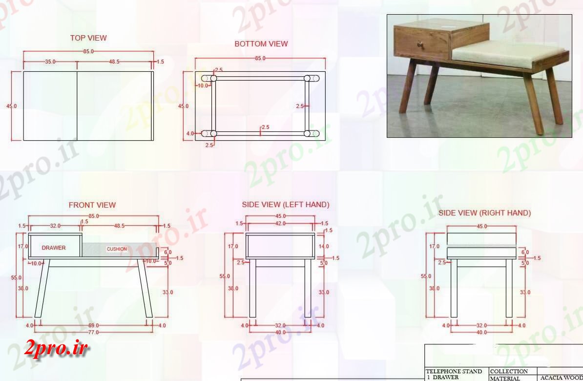 دانلود نقشه مسکونی  ، ویلایی ، آپارتمان  تلفن پایه اندازه 1 کشو 180x20x21 برای طراحی  PDF (کد157918)